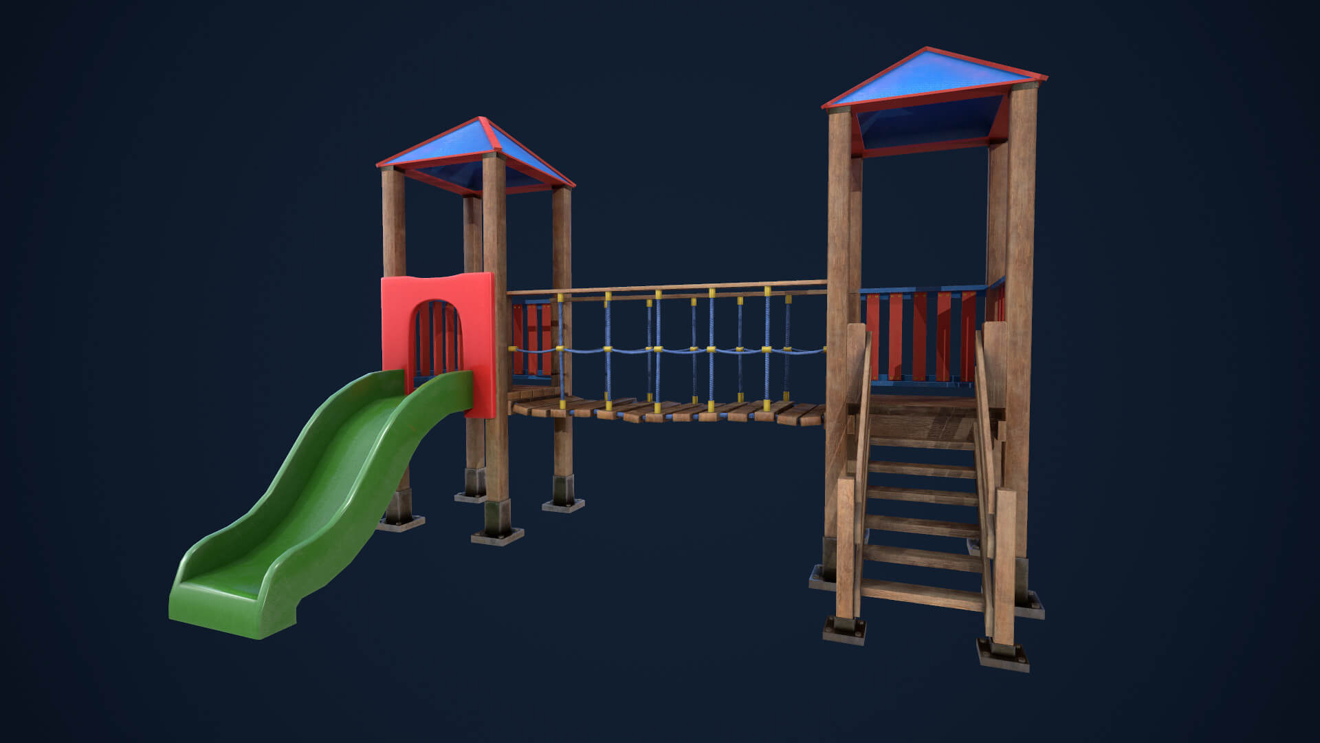 Playground Slide With Bridge 3D Model by sergio delacruz