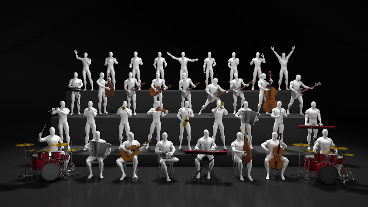 35 Musicians With Different Instruments - 3D Model by Serjibald
