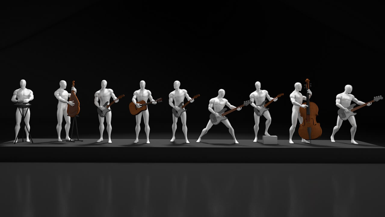 35 Musicians With Different Instruments - 3D Model by Serjibald