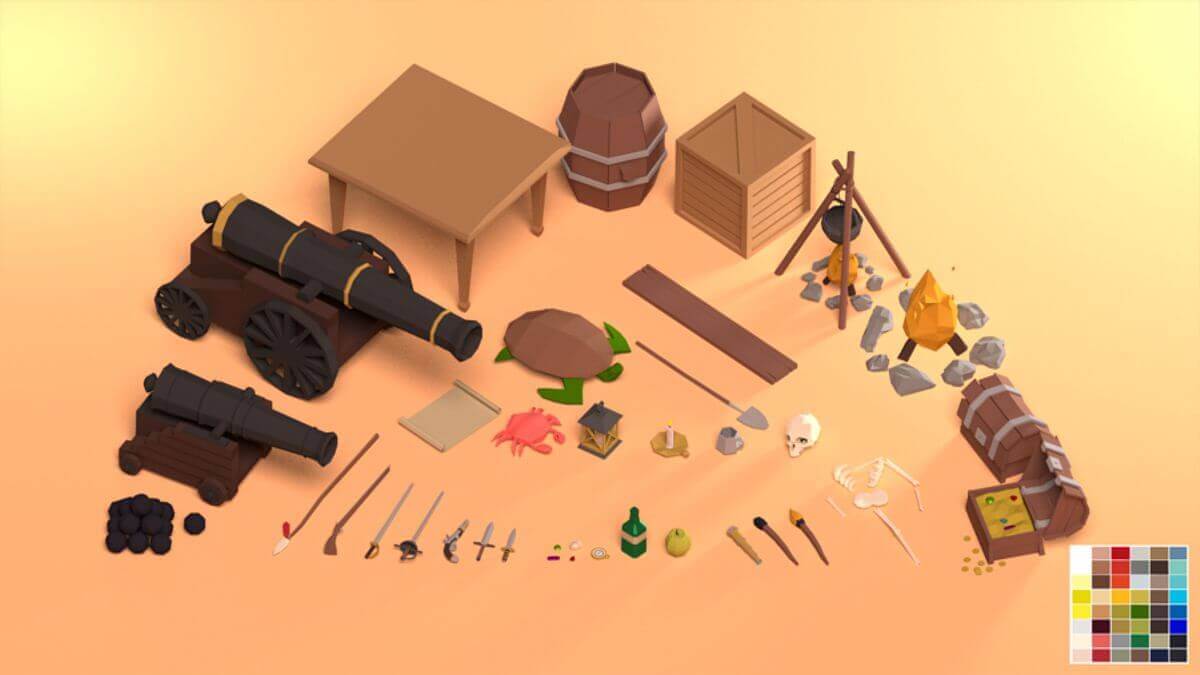 38 Piece Pirate Prop Pack 3D Model by ShaneWalsheCG