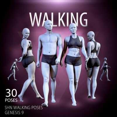 Shn Walking Poses for Genesis 9 Male and Female