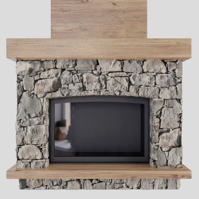 Stone and Wood Fireplace