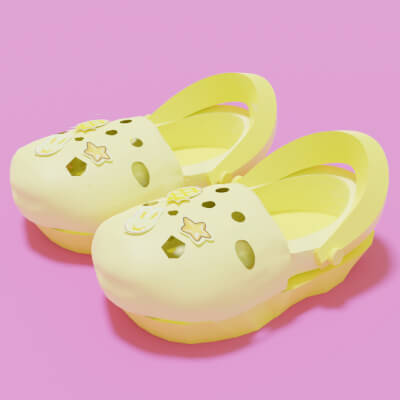 Cute Yellow Crocs Style Clogs &ndash Stylized 3d Footwear A
