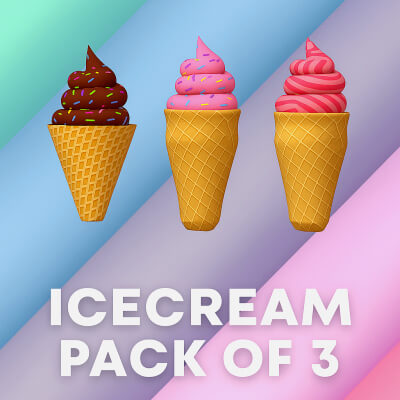 Ice Cream Pack of 3 Stylized Cone Dessert 3D Model