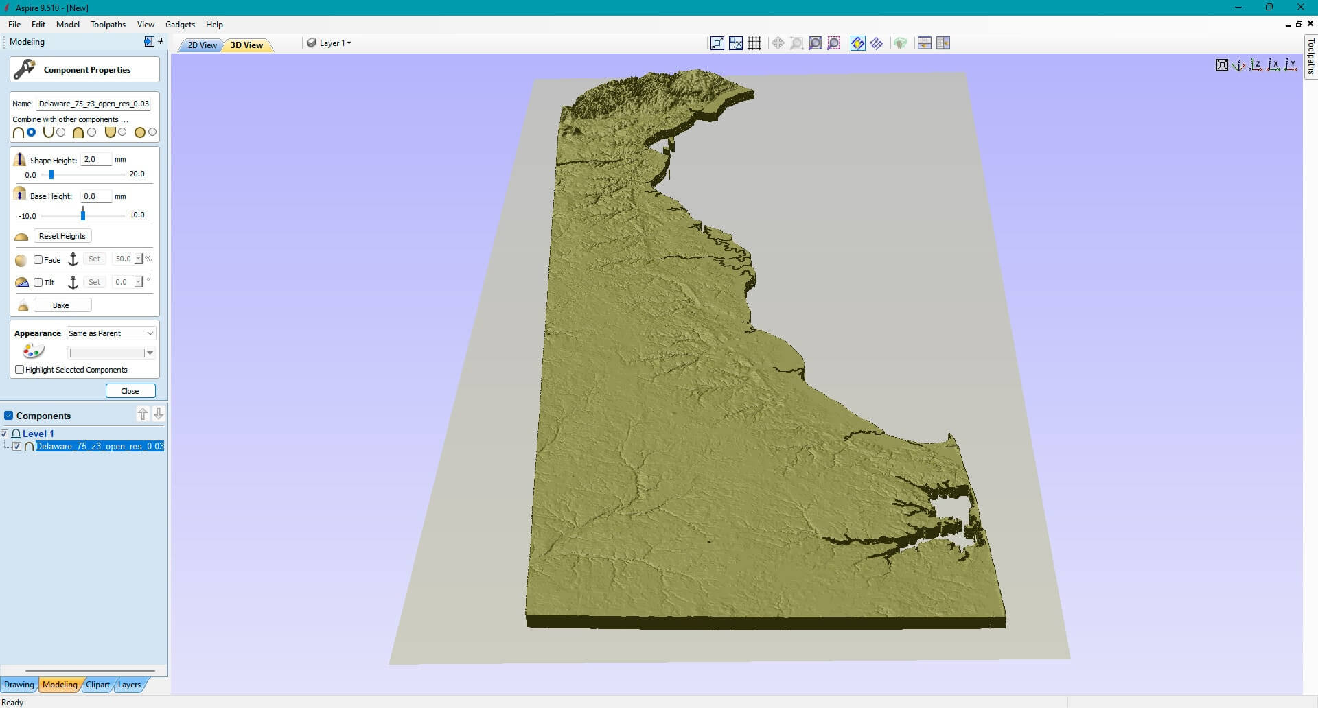 Topographic Map Delaware Stl Model by Shustrik