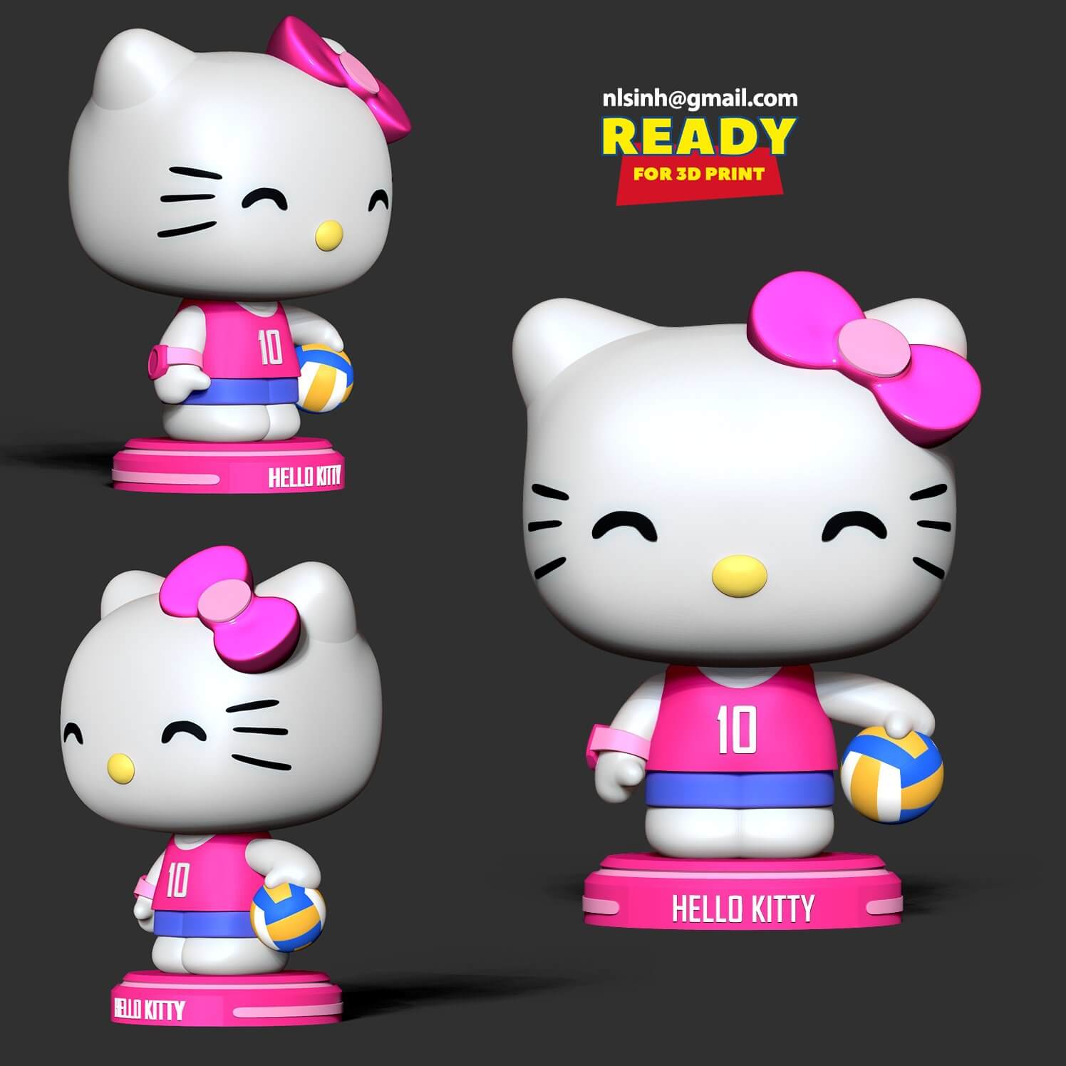 Hello Kitty Play Volleyball - 3D Print Model by Sinh Nguyen