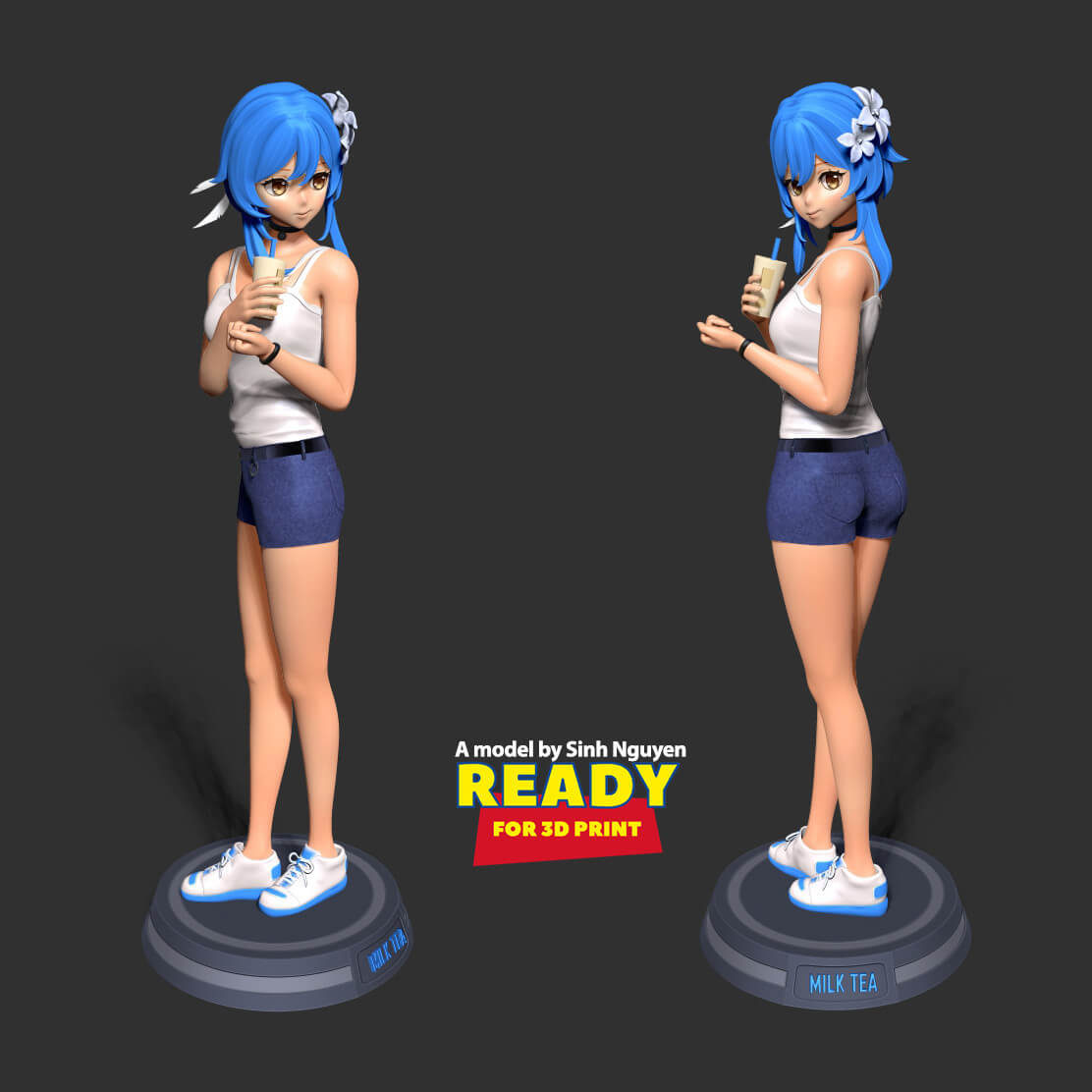 Milk Tea Girl 3D Print Model by Sinh Nguyen