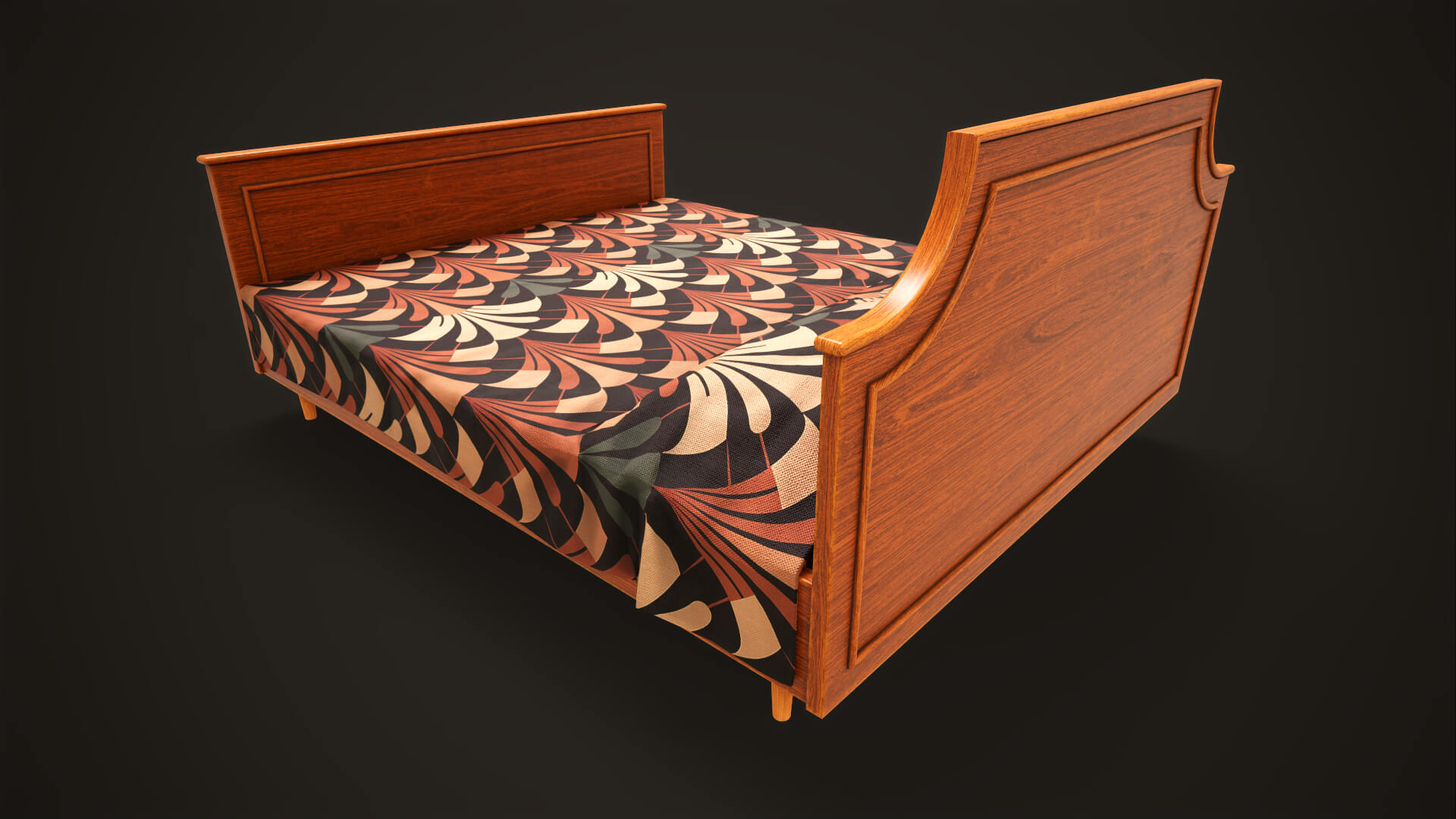 Retro Double Bed and Nightstand - 3D Model by siup