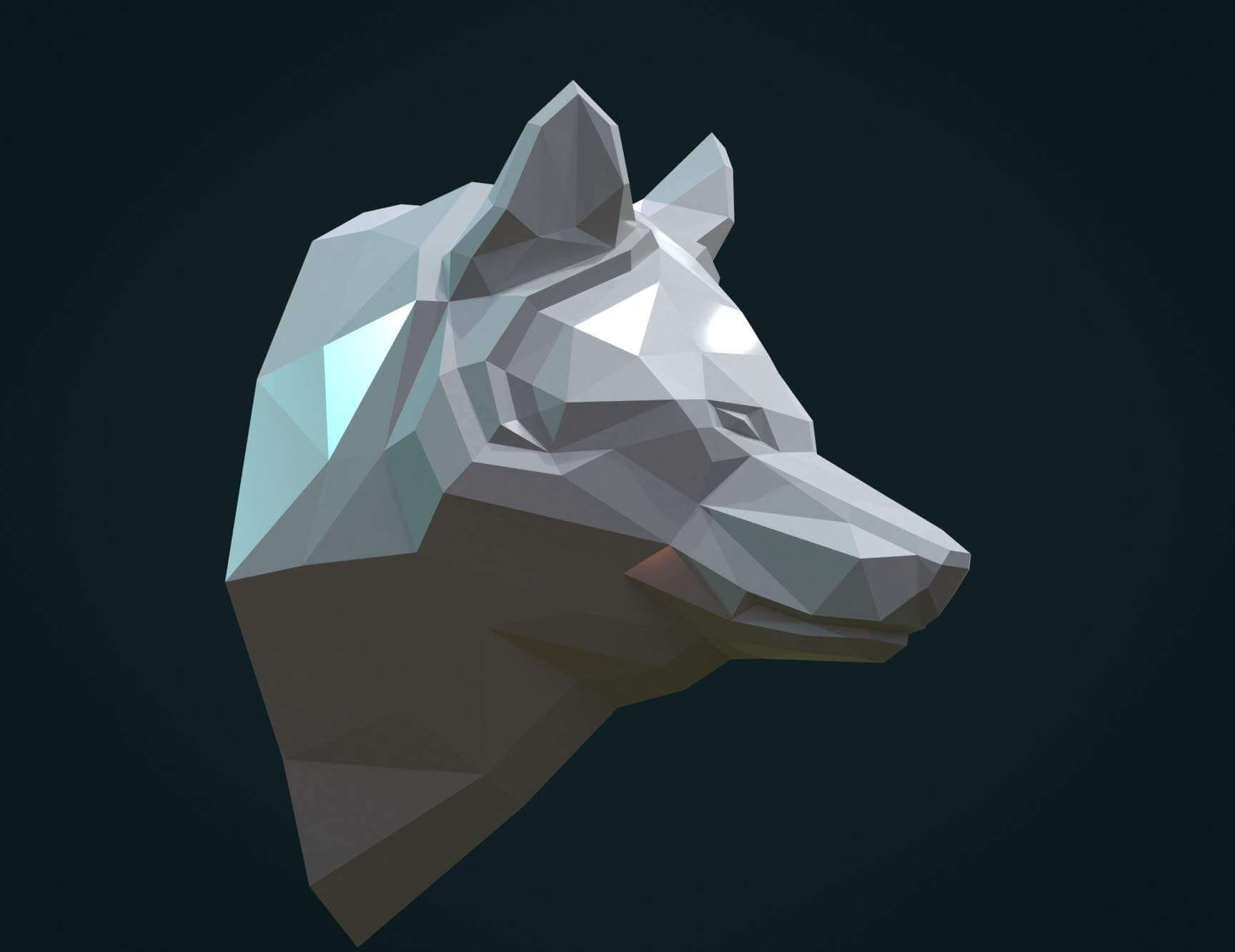 Low Poly Wolf Head Print Ready 3D Model
