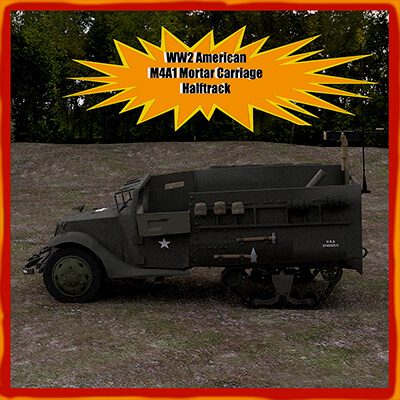 WW2 American M4A1 Mortar Carriage Halftrack