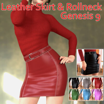 Leather Skirt and Rollneck Top for Genesis 9