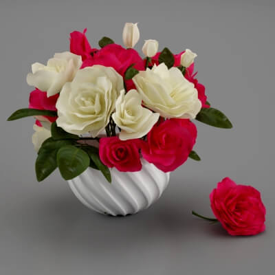 Bouquet of Bright Pink and White Roses in a Vase