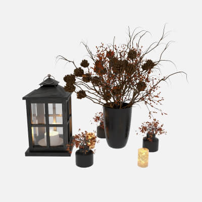 Decorative Set Berry and Branches with Lantern