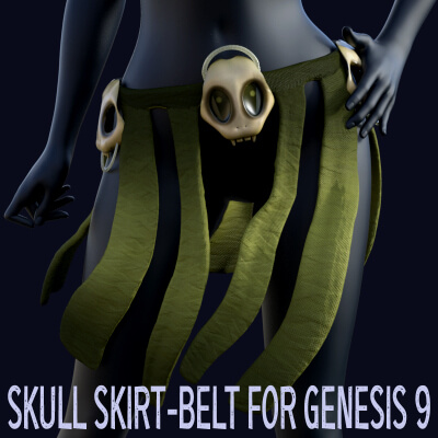 Stylized Skull Skirt Belt for Genesis 9