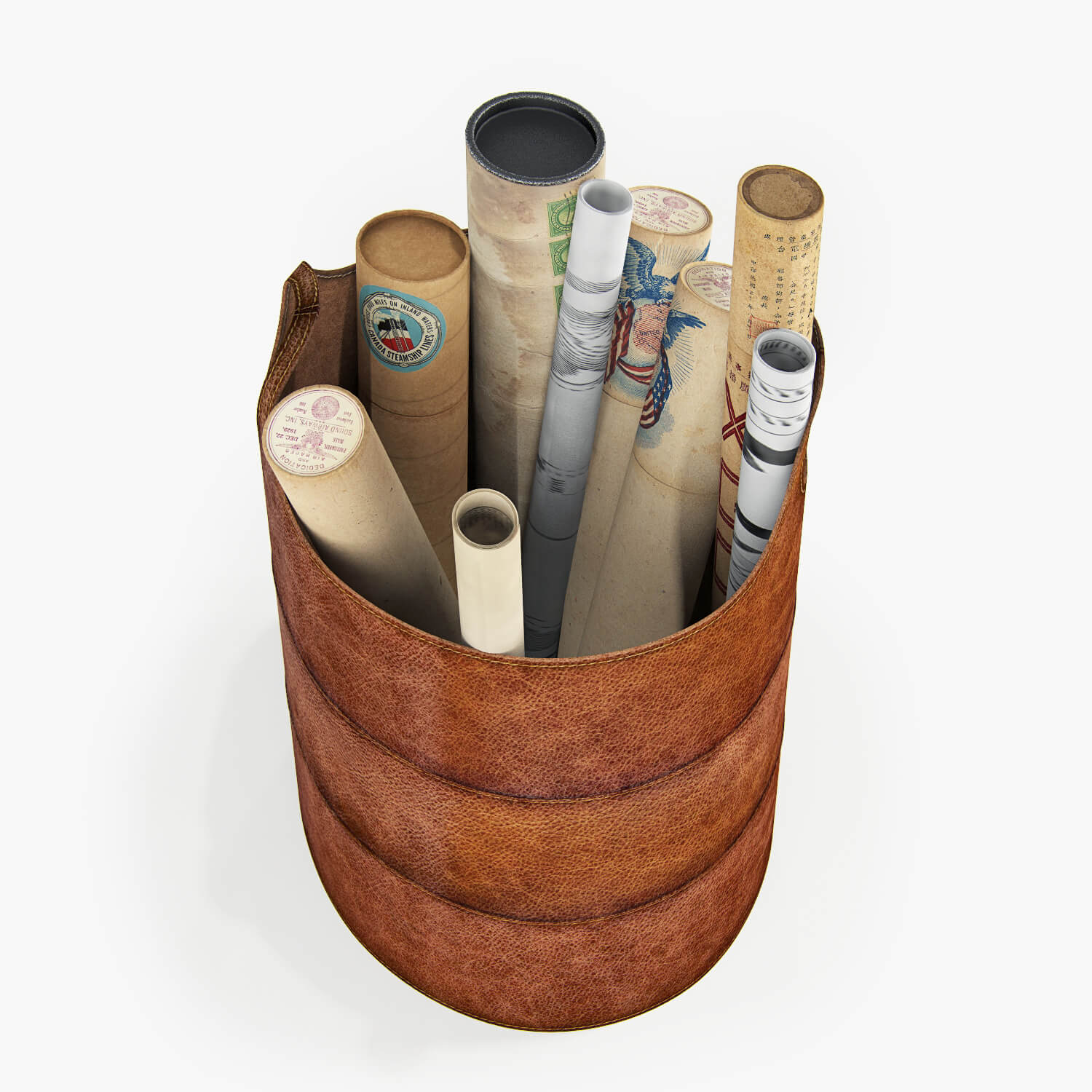 Pottery Barn Hayes Leather Storage Basket 3D Model by sta_84