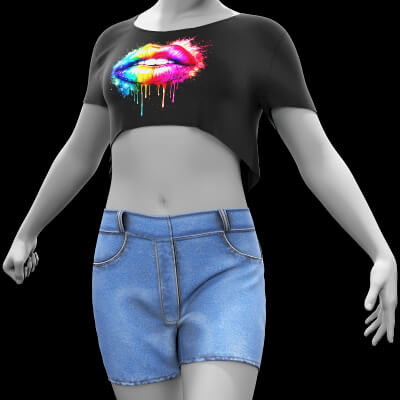 Denim Shorts with Black Cropped T-Shirt for G9