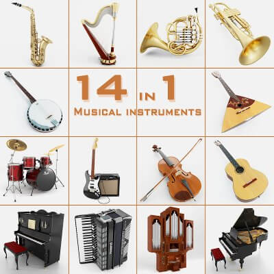 Musical Instruments 14 in 1 Collection - 3D Model by Stb3D