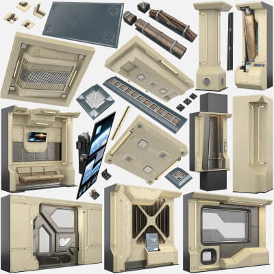 Sci-Fi Interior Space Station Transit Zone Collection PBR by Stb3D