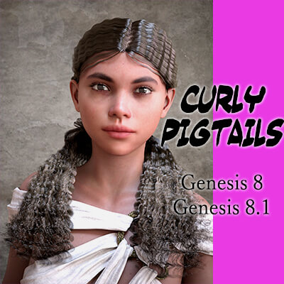 Curly Pigtails for Genesis 8 Female
