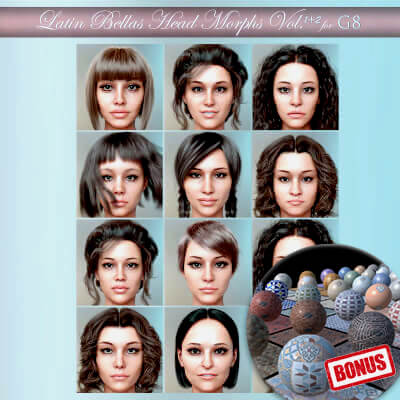 Latin Bellas Head Morphs for G8 &amp 8.1 Plus 50 Elite Textures