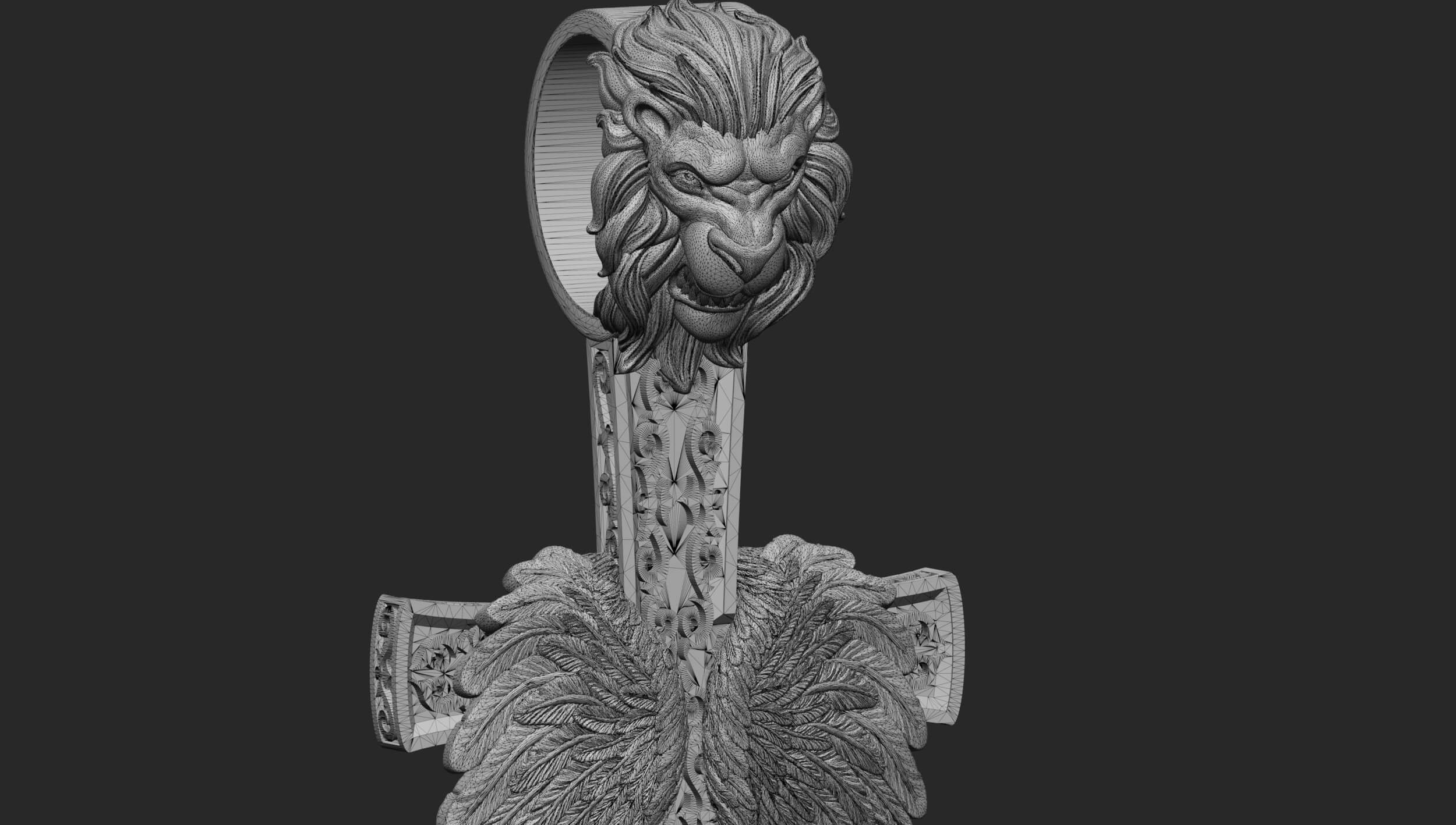 Cross With Lions Head and Angels Wings - 3D Model by TahmAz