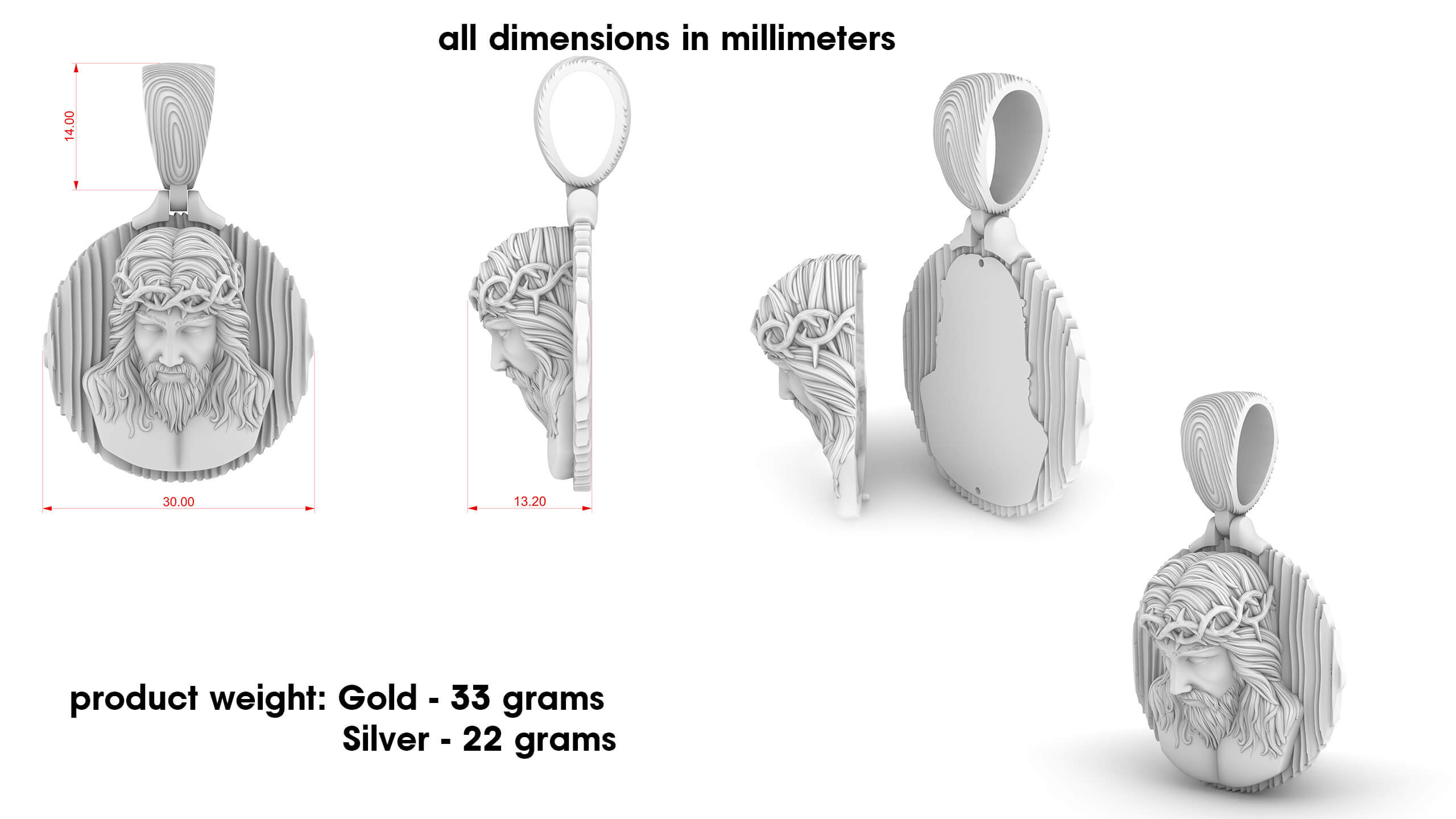 Jesus Pendant 3D Print Model by TahmAz