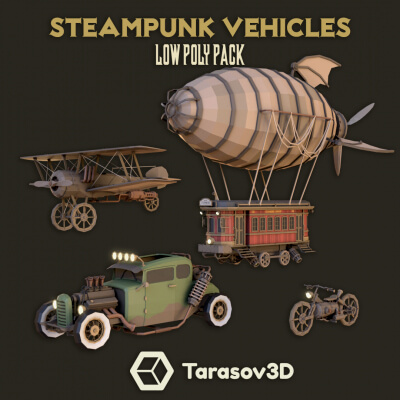 Steampunk Vehicles Low Poly Pack