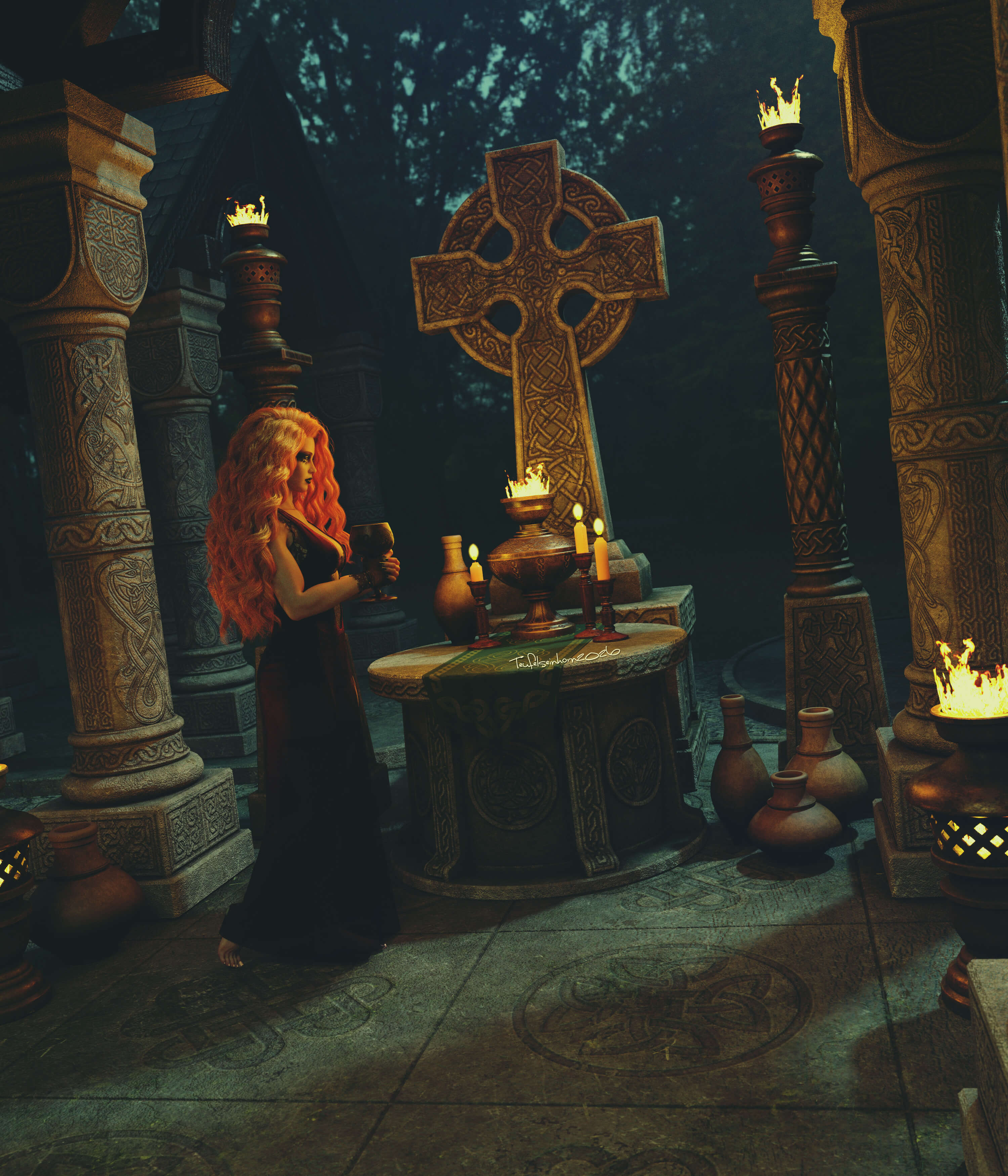 The Ritual Drawing The Ritual 3D Render, Digital Art by Teufelseinhorn