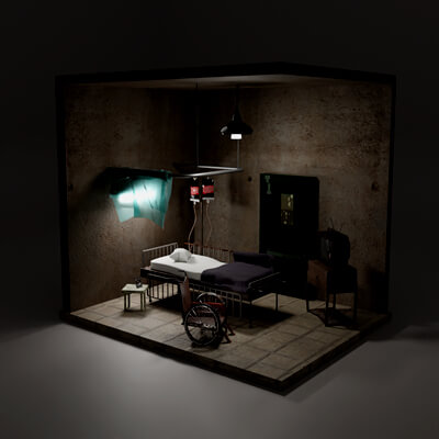 Isometric Abandoned Hospital Room 3D Model