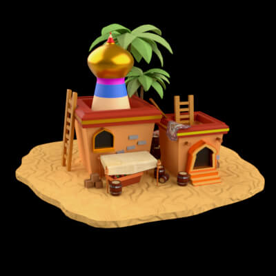 Low Poly Isometric Arabian Market Scene