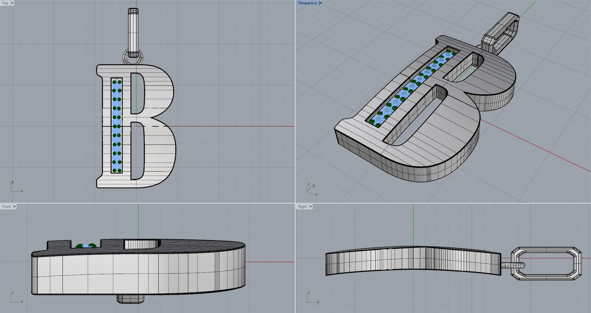 'B' Script Diamond Pendant - 3D Model by Thirunavukkarasu s