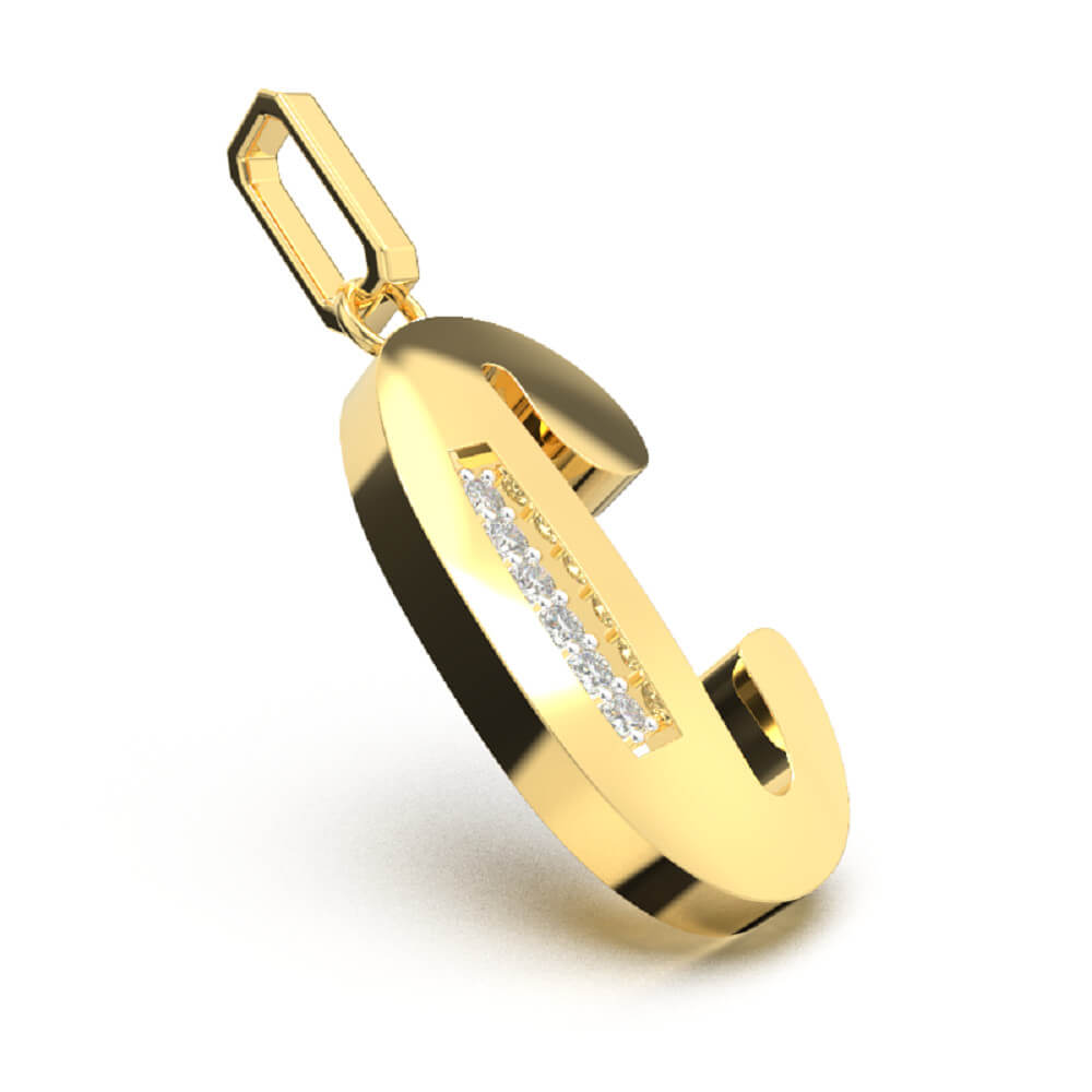 Script F Diamond Stone 'C' Script Diamond Pendant - 3D Print Model by Thirunavukkarasu s