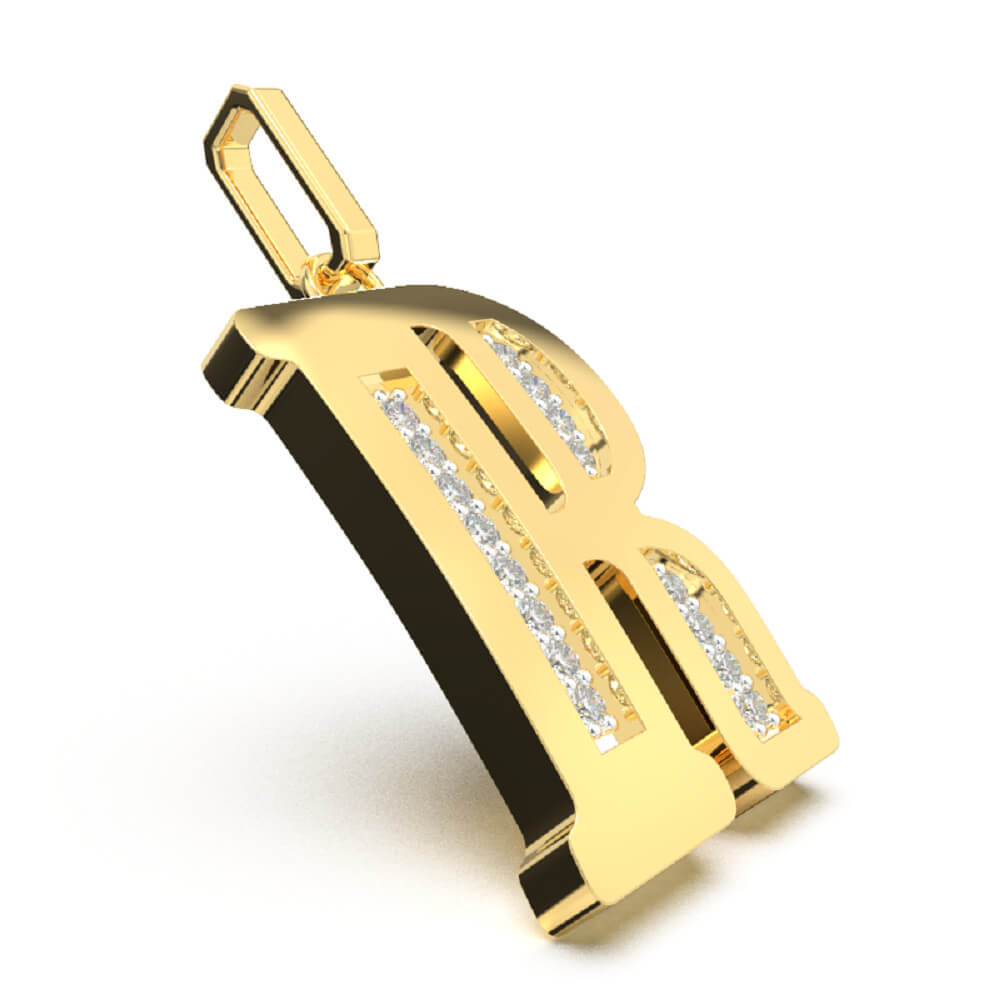 Script F Diamond Stone 'R' Script Diamond Pendant - 3D Print Model by Thirunavukkarasu s