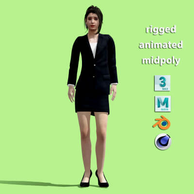3D Rigged Business Girl Standing