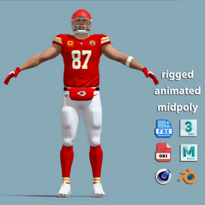 A-Pose Rigged Travis Kelce Kansas City Chiefs NFL 3d Model