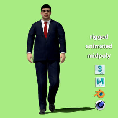 Fat Businessman Walking Animation