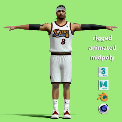 T-P Rigged Allen Iverson Philadelphia 76Ers NBA 3D Model