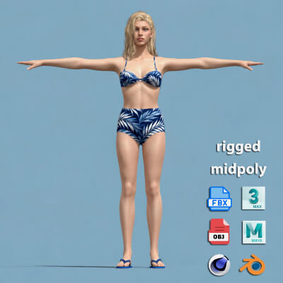 T-Pose Rigged Swimwear Girl 3D Model