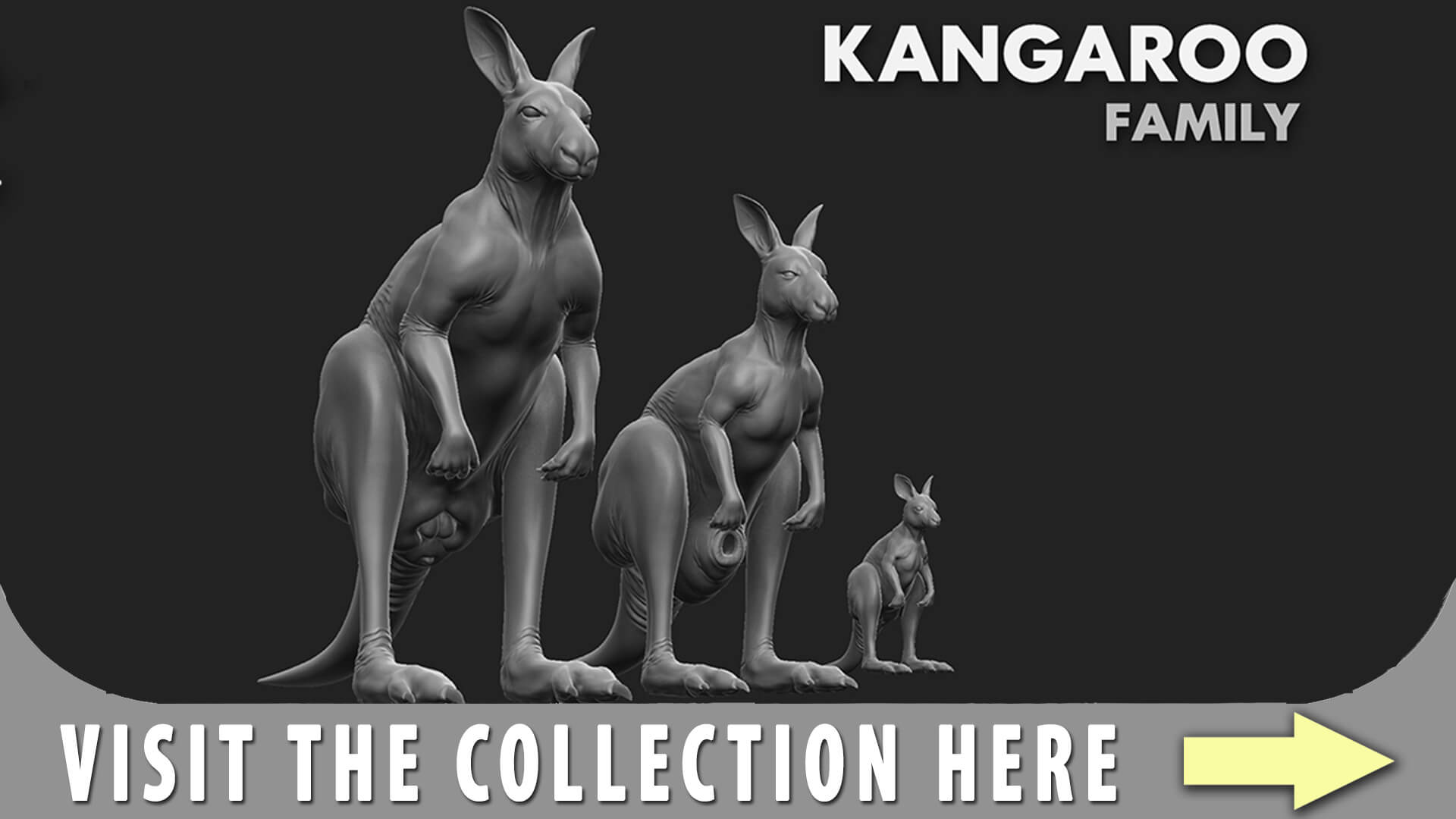 Kangaroo Family character sculpted in Zbrush and retopologize in maya with ...