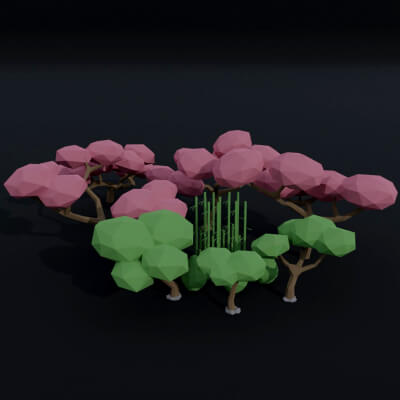 Cartoon Asion Nature Polygonal Style