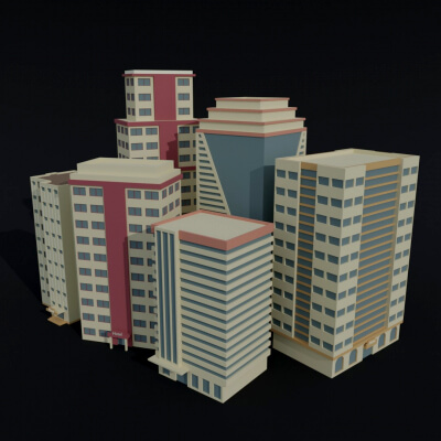Cartoon City Hotel Kit Polygonal Style