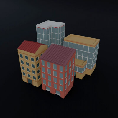 Cartoon City Houses Polygonal Style