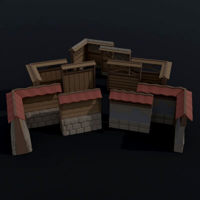 Cartoon Fantasy Asion Fence Polygonal Style