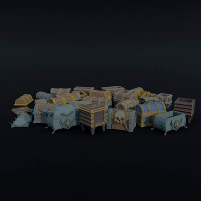 Cartoon Fantasy Chests Polygonal Style