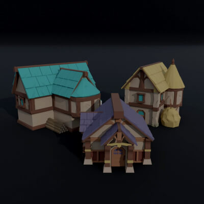 Cartoon Fantasy Houses Polygonal Style