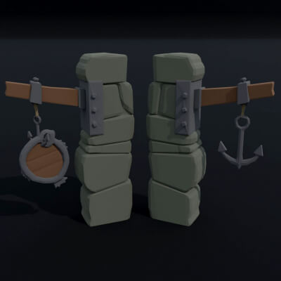 Cartoon Fantasy Port Road Sign Polygonal Style