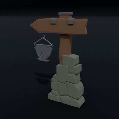 Cartoon Fantasy Tavern Road Sign Polygonal Style