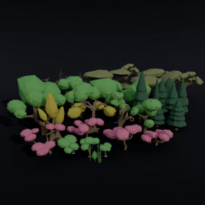 Cartoon Fantasy Trees Asset Polygonal Style