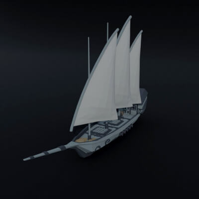 Cartoon Medieval Fantasy Ship 2 Polygonal Style