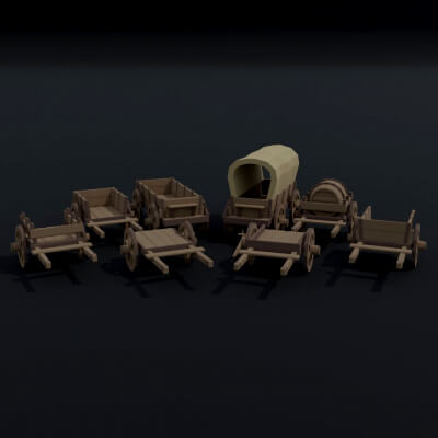 Cartoon Medieval Carts Polygonal Style